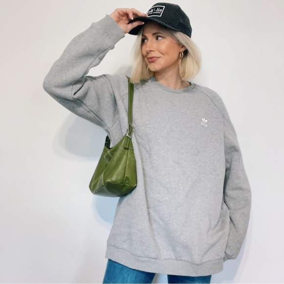 Heathered Gray Wide Oversized Slouchy Adidas Crewneck Sweatshirt - Picture 1 of 6
